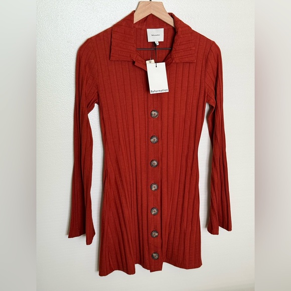 REFORMATION Benton Ribbed Button-Front Sweater Mini Dress - Picture 7 of 11